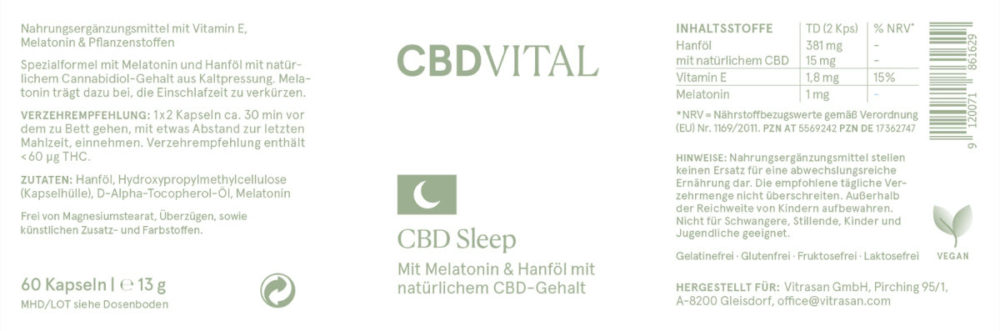 CBD Vital Sleep Kapseln Etikett