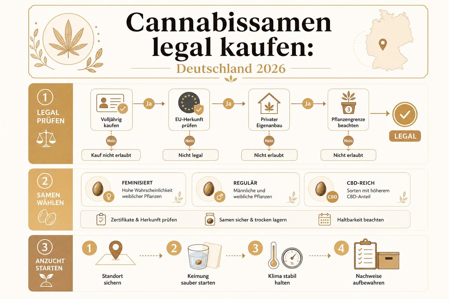 Infografik: Cannabissamen legal kaufen: Deutschland 2026