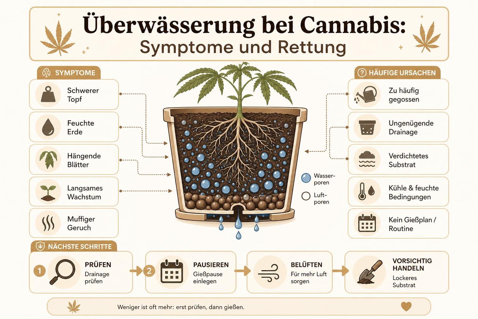 Infografik: Überwässerung bei Cannabis: Symptome und Rettung