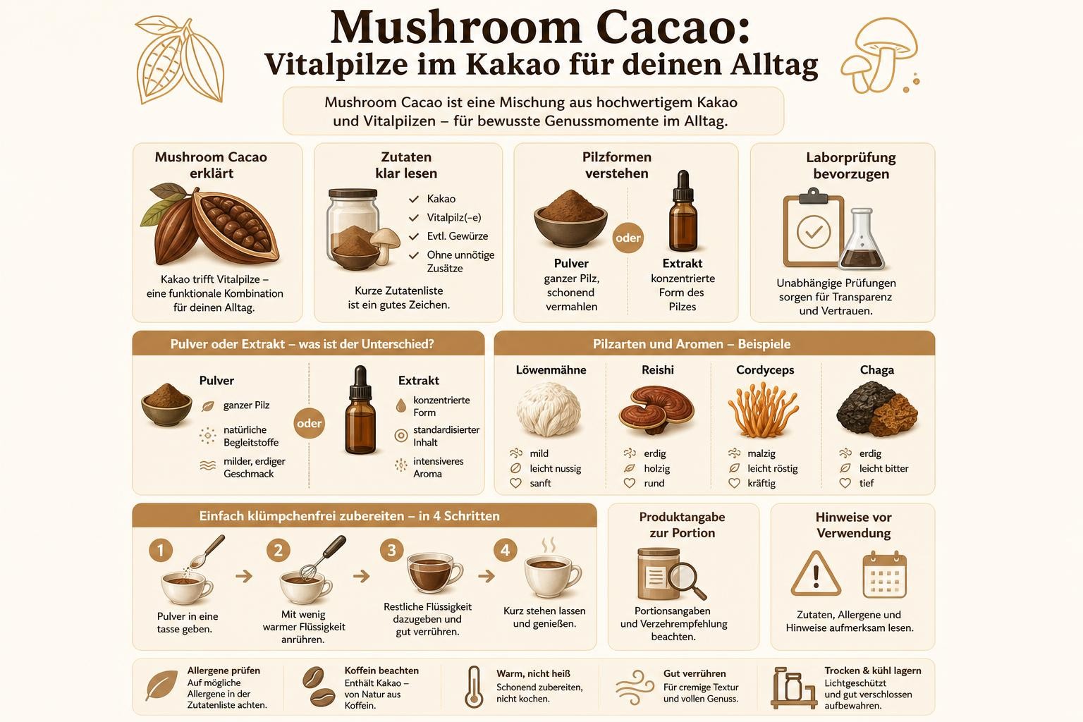 Infografik: Mushroom Cacao: Vitalpilze im Kakao für deinen Alltag
