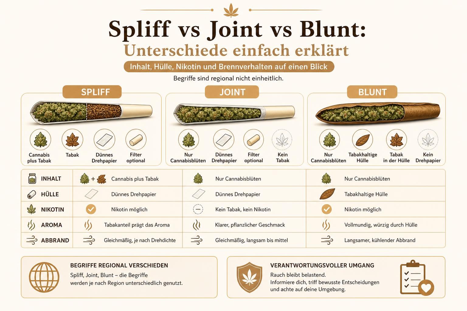 Infografik: Spliff vs Joint vs Blunt: Unterschiede einfach erklärt