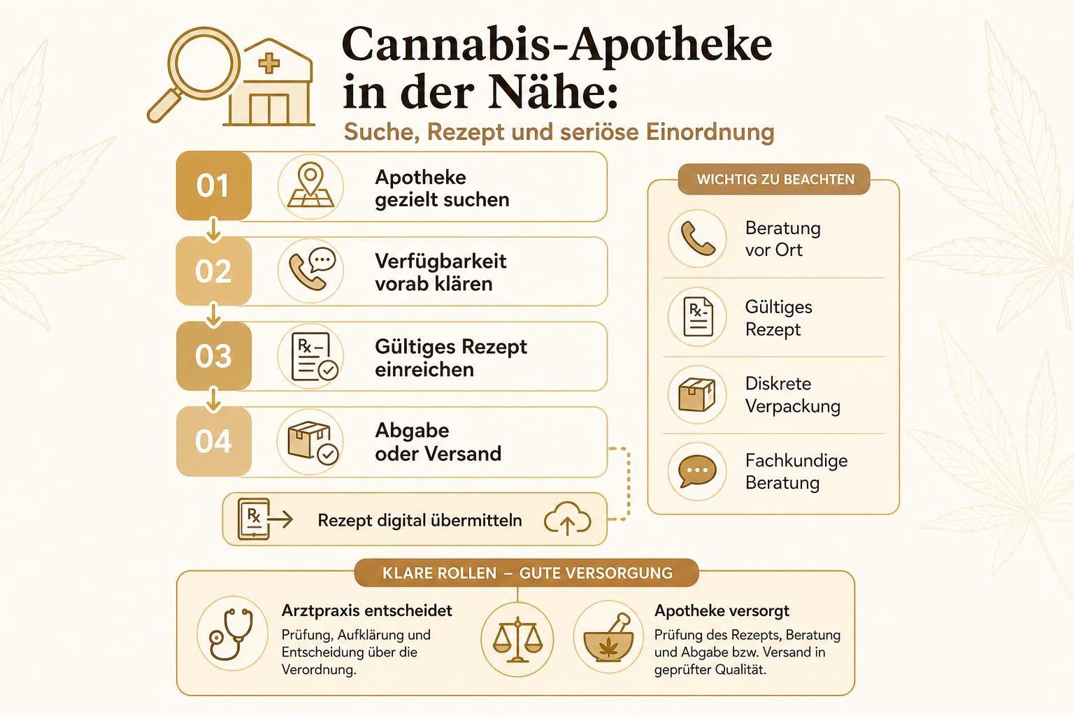 Infografik: Cannabis-Apotheke in der Nähe: Suche, Rezept und seriöse Einordnung