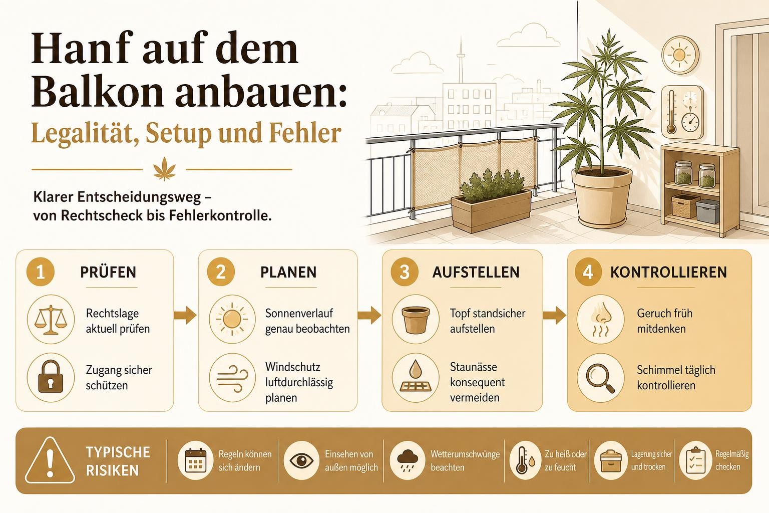 Infografik: Hanf auf dem Balkon anbauen: Legalität, Setup und Fehler
