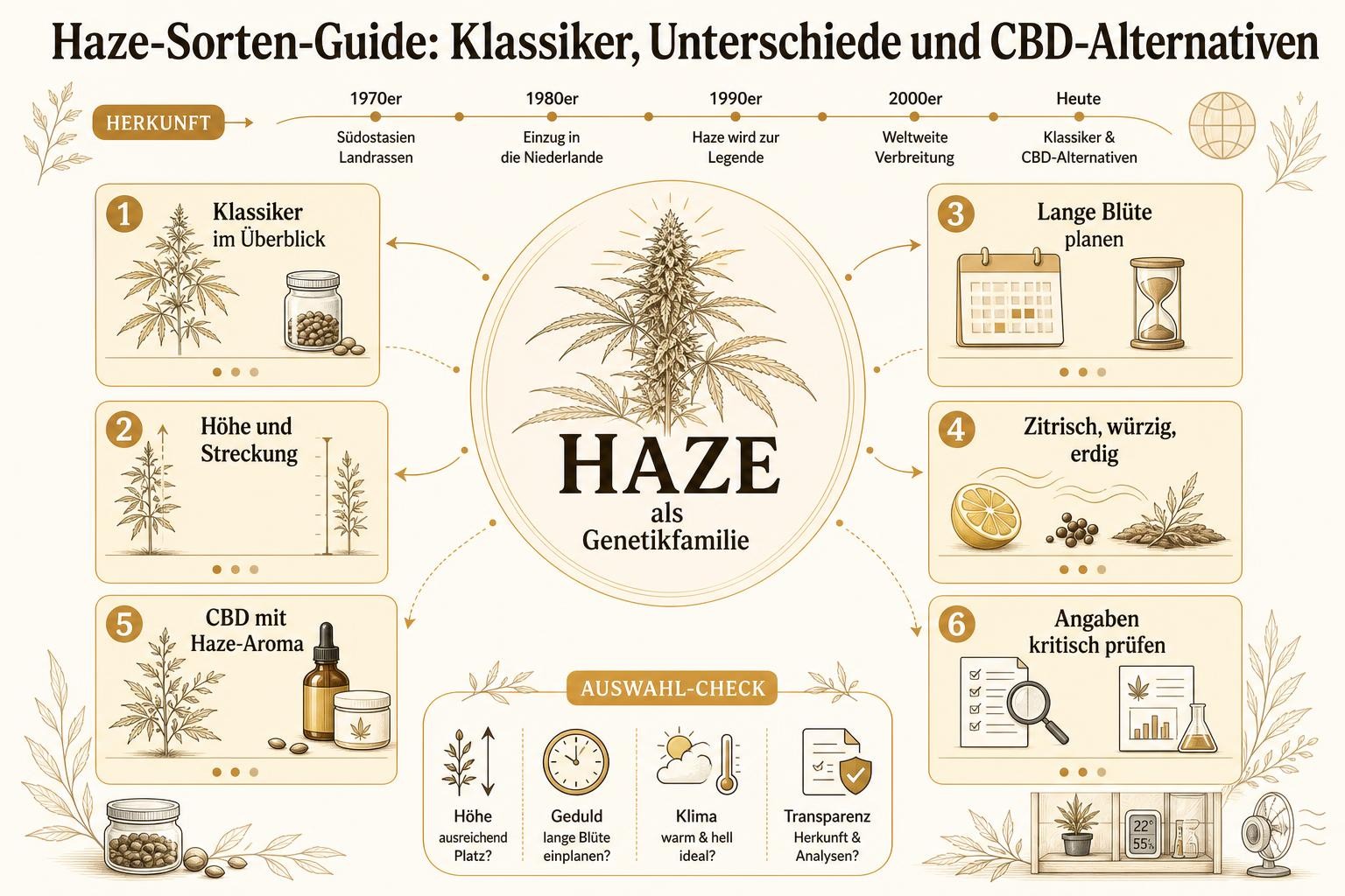 Infografik: Haze-Sorten-Guide: Klassiker, Unterschiede und CBD-Alternativen