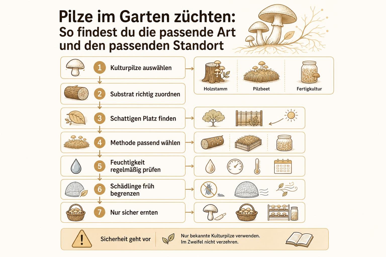 Infografik: Pilze im Garten züchten: So findest du die passende Art und den passenden Standort