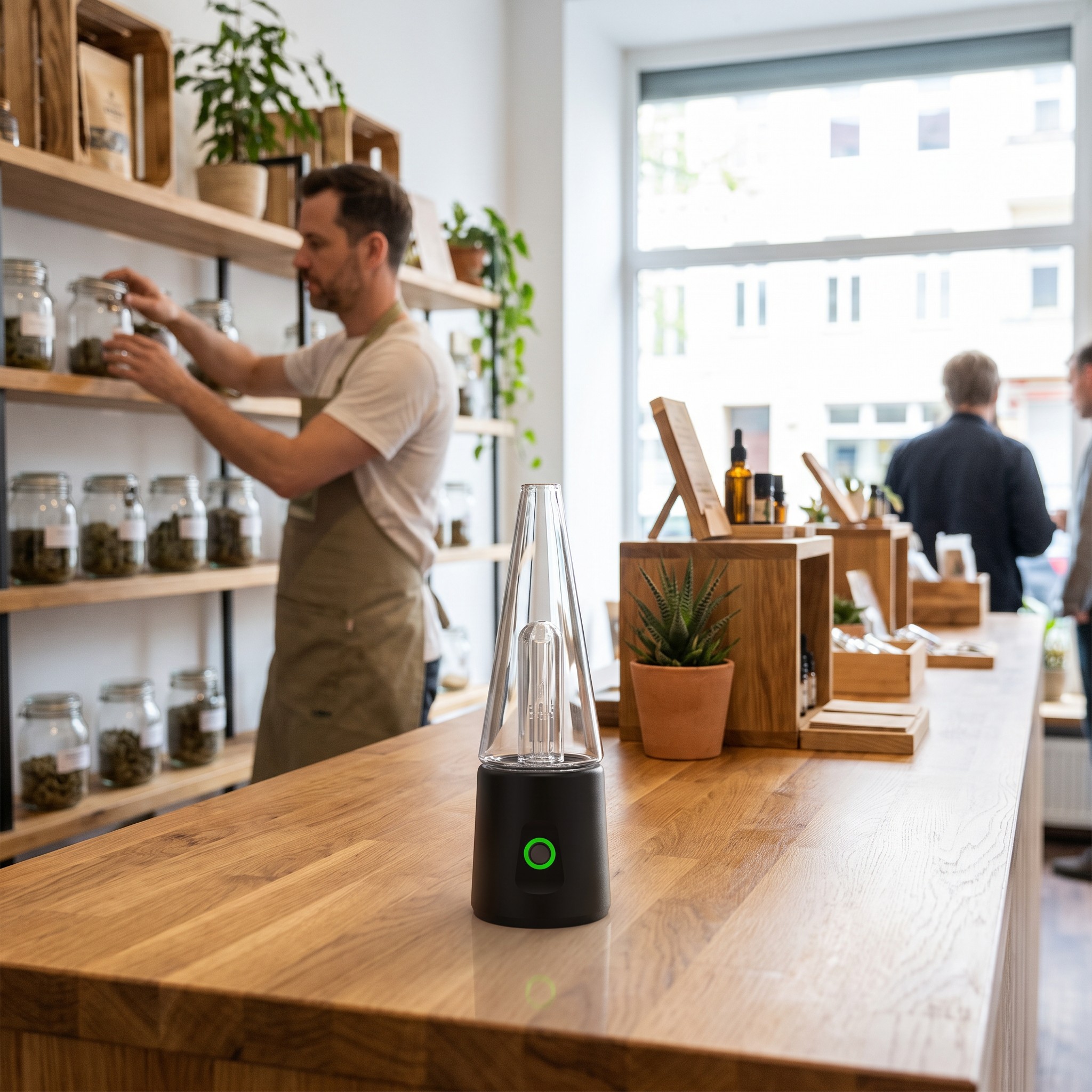 Moodbabo Amado Vaporizer – Moodbabo Amado Vaporizer steht auf der Theke eines Hanf-Fachgeschäfts
