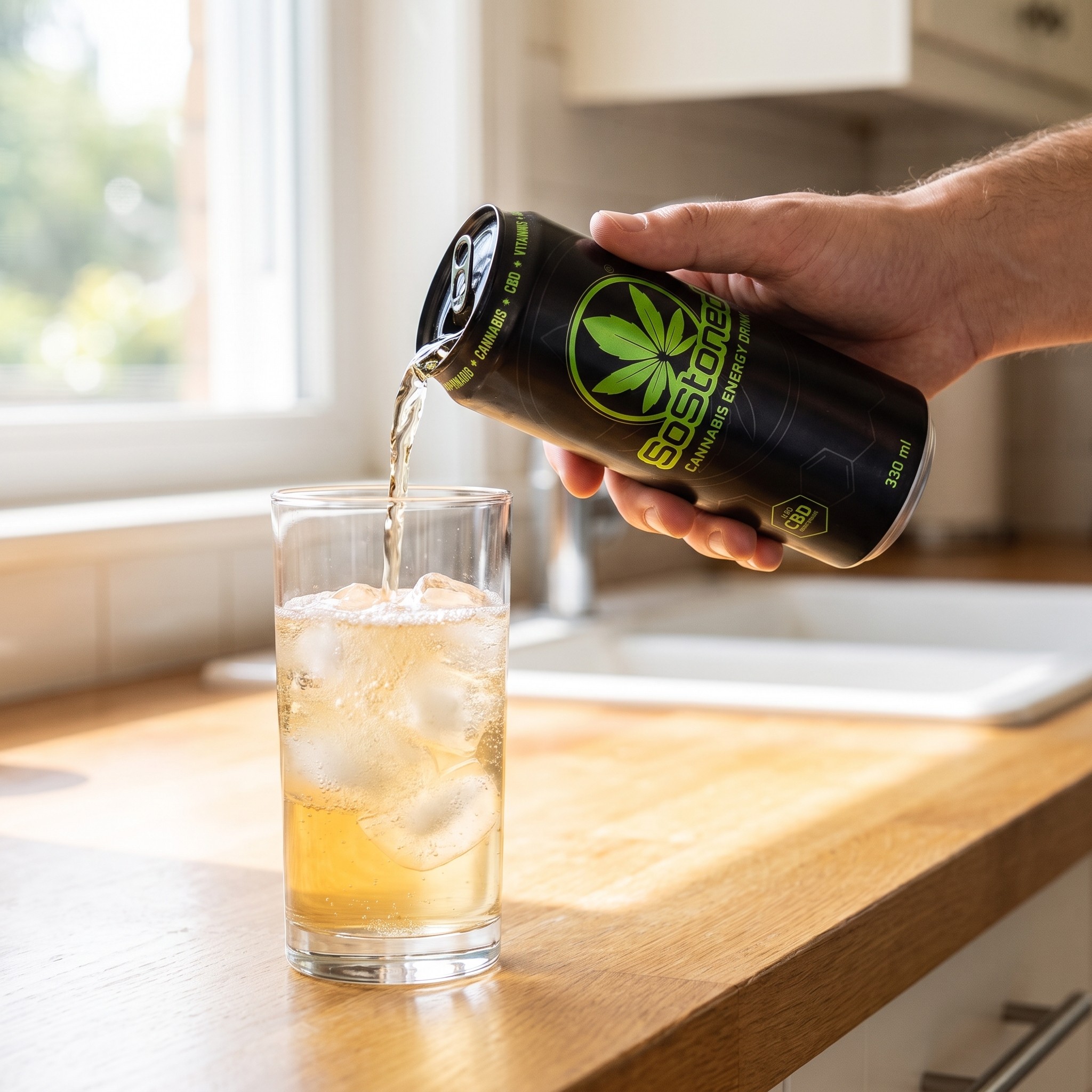 SoStoned Energy Drink – Erwachsener schenkt SoStoned Energy Drink in ein Glas