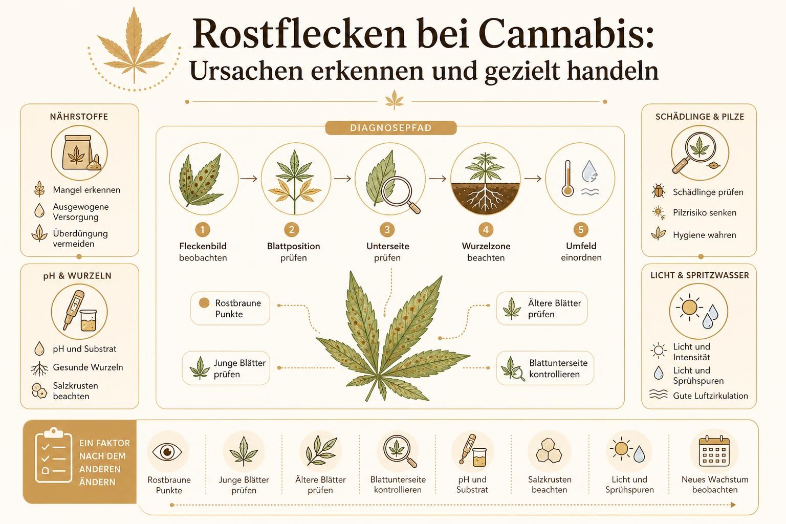 Infografik: Rostflecken bei Cannabis: Ursachen erkennen und gezielt handeln