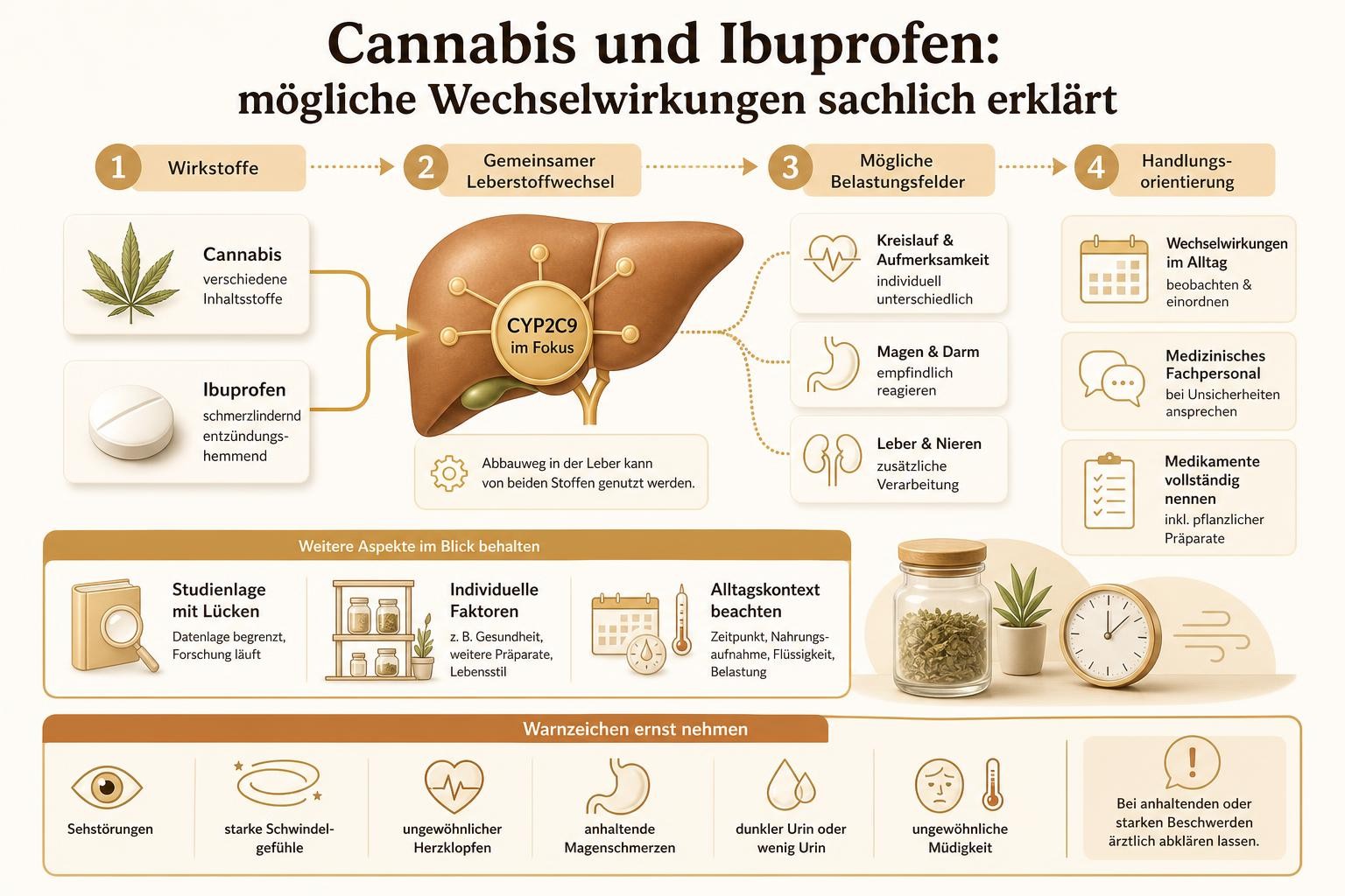 Infografik: Cannabis und Ibuprofen: mögliche Wechselwirkungen sachlich erklärt