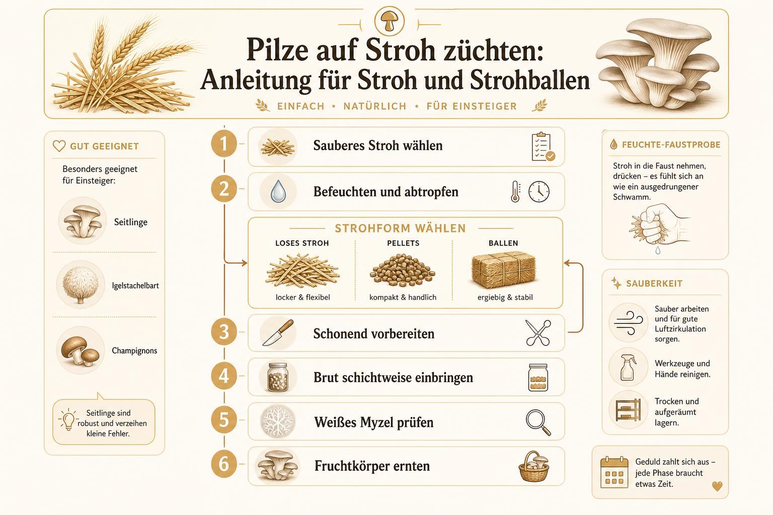 Infografik: Pilze auf Stroh züchten: Anleitung für Stroh und Strohballen