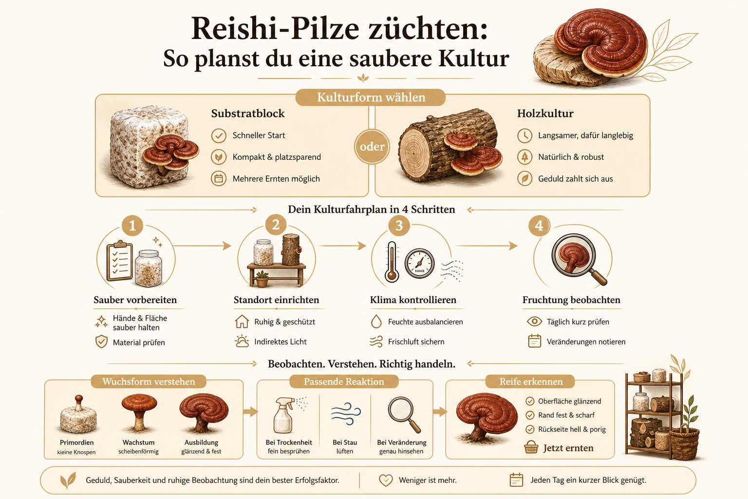 Infografik: Reishi-Pilze züchten: So planst du eine saubere Kultur